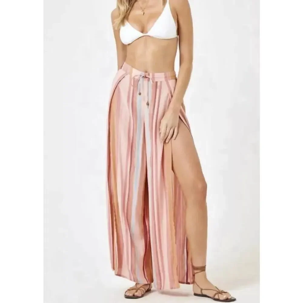 NWT L. Space Stripe Front Slit Split Leg Cali Pants Size S - Picture 2 of 11